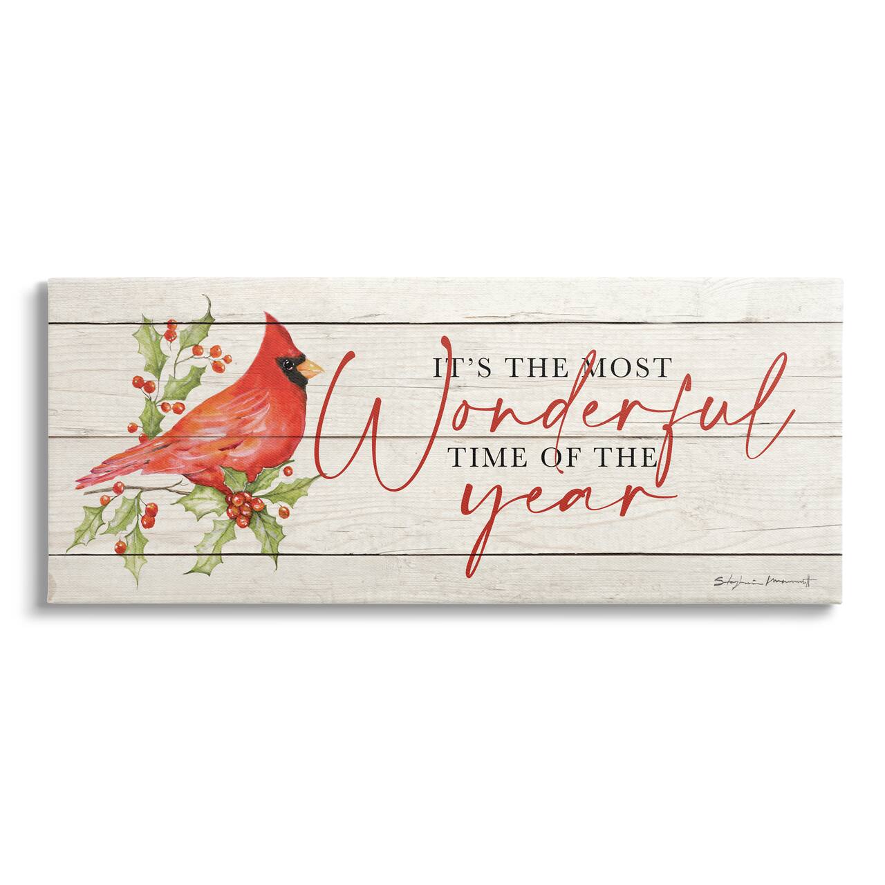 Stupell Industries Most Wonderful Time Cardinal Canvas Wall Art